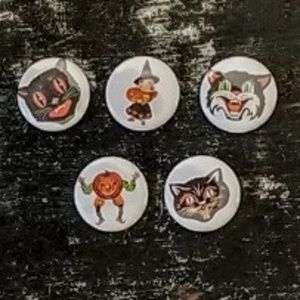 handmade Jewelry - Set Of 5 Halloween 1" pinback buttons Black Cat handmade Jewelry - Set Of 5 Halloween 1" pinback buttons Black Cat
